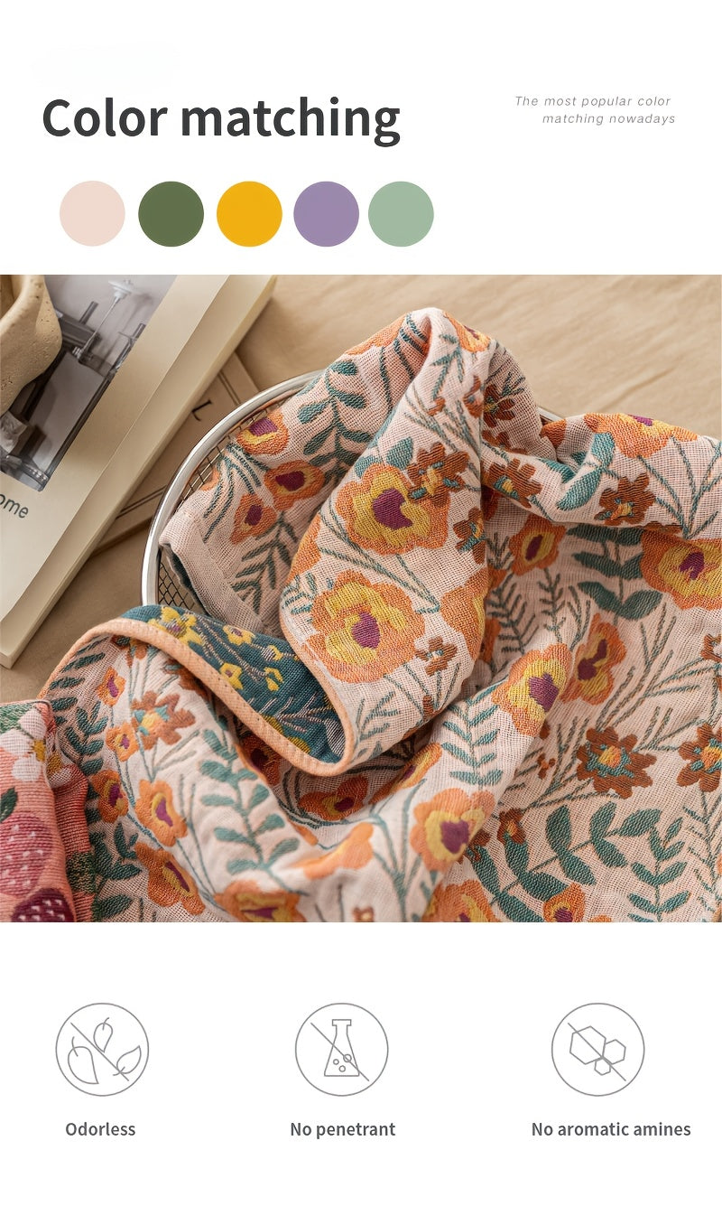 Four-Layer Gauze Jacquard Hand Towel & Kitchen Towel Set Thickened Soft Absorbent Quick Dry - Floral Pastoral Style Multi-Function 4 Designs | Nuvia Haven