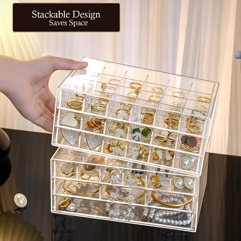 Jewelry Organizer Box Acrylic Clear with 5 Drawers & 120 Compartments, Transparent Earring Storage Box Ring Holder Display Stand for Women, Earring Organizer Jewelry Box