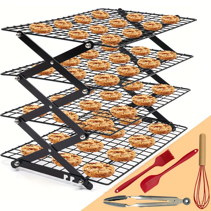 Foldable Cooling Rack Set with Baking Tools – Stackable Oven Cookie Cake Drying Rack, 3/4/5 Piece with Silicone Spatula, Egg Beater & More, Holiday Baking Gift