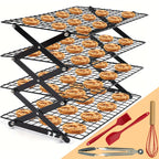 Foldable Cooling Rack Set with Baking Tools – Stackable Oven Cookie Cake Drying Rack, 3/4/5 Piece with Silicone Spatula, Egg Beater & More, Holiday Baking Gift
