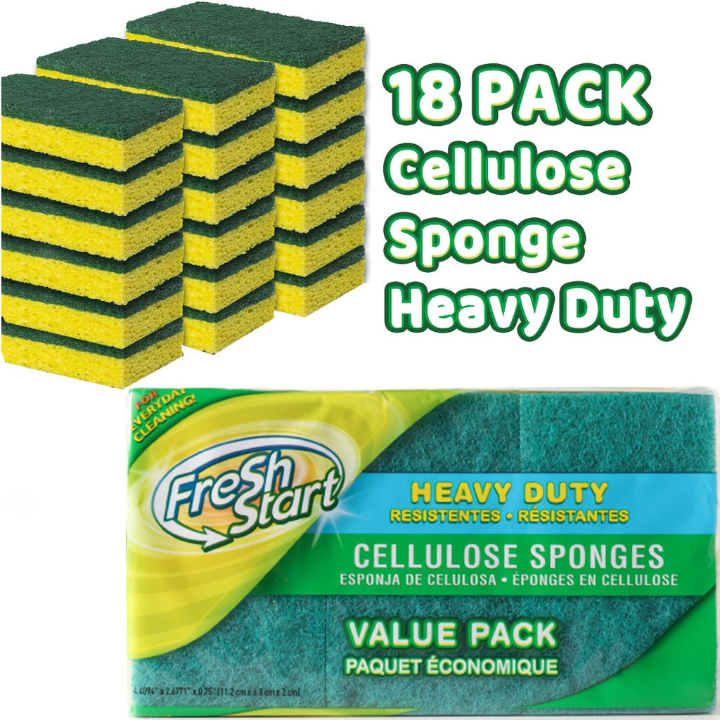 Cellulose Sponges Non-Scratch Dual-Sided with Scouring Pad Bulk Pack 12 18 or 27 Count for Dishes Kitchen Bathroom Glass Non-Stick Cookware