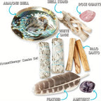 White Sage Smudge Kit with Palo Santo Sticks Abalone Shell Smudging Feather Crystal Stones Spiritual Cleansing Home Decor Gift Set