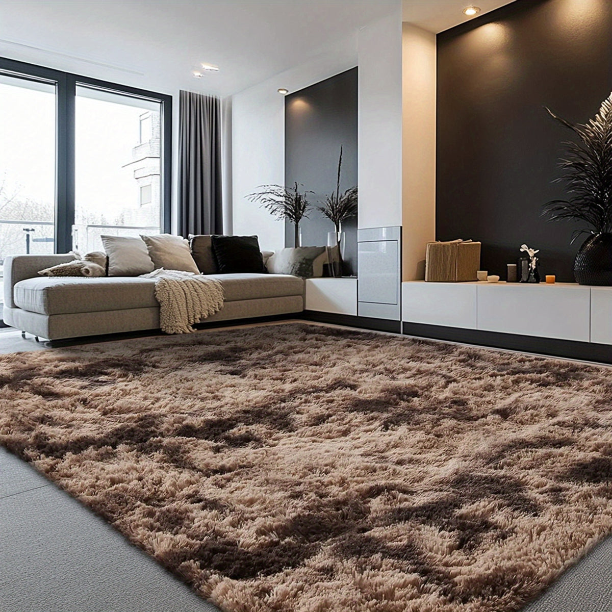 Velvet Shag Area Rug with Non-Slip Backing – Super Soft Plush Indoor Carpet for Living Room, Bedroom & Kitchen, Tie-Dye & Solid Colors, 5 Sizes