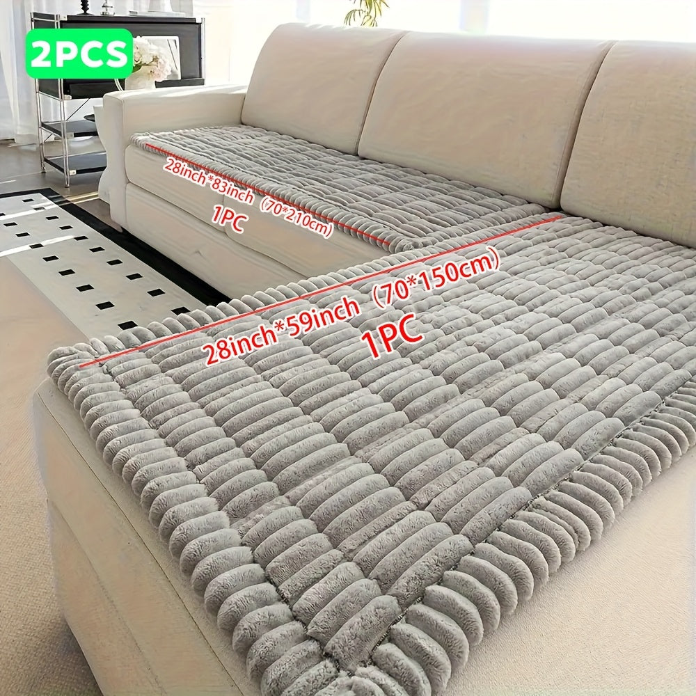 Jacquard Couch Cushion Cover 2pcs Set Solid Color Sofa Seat Cover - Soft Thick Plush Non-Slip Machine Washable Pet Friendly for 2 3 4 Seat Sectional Sofa Living Room Bedroom, 4 Colors