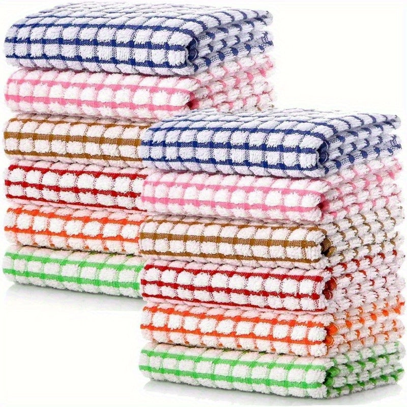 12-Pack Kitchen Dishcloths Double-Sided Reusable Cleaning Cloths – Highly Absorbent Cotton Dish Towels for Kitchen Surfaces & Wine Glass Cleaning, Non-Lint Multicolor Set