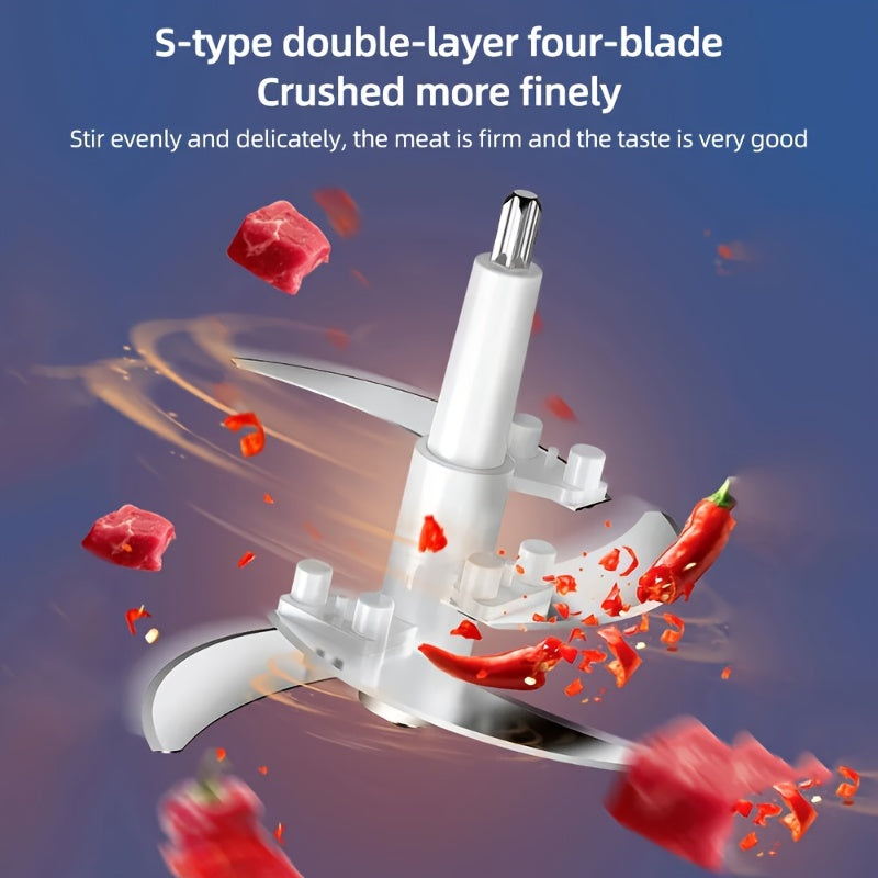 300W Electric Food Chopper & Meat Grinder, 2L, 4 Bi-Level Stainless Steel Blades, 2 Speed Modes, Low Noise — Chops Meat, Vegetables, Fruits, Nuts & Herbs, Easy Clean