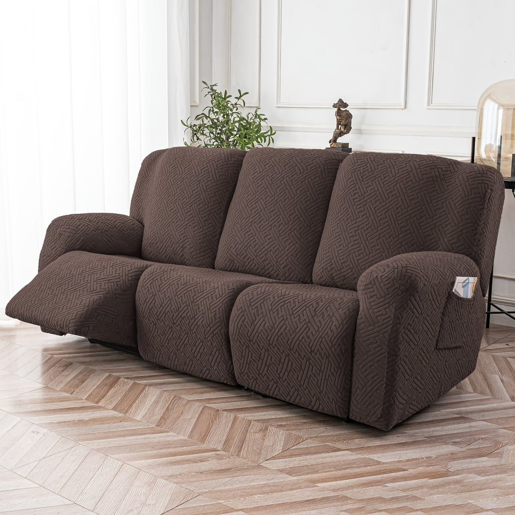 8-Piece Recliner Slipcover Set for 3-Seat Sofa – Flexible Soft Slide Sleeve Furniture Protector with Pocket, Stretch Couch Cover for Living Room, Office & Sofa Chair