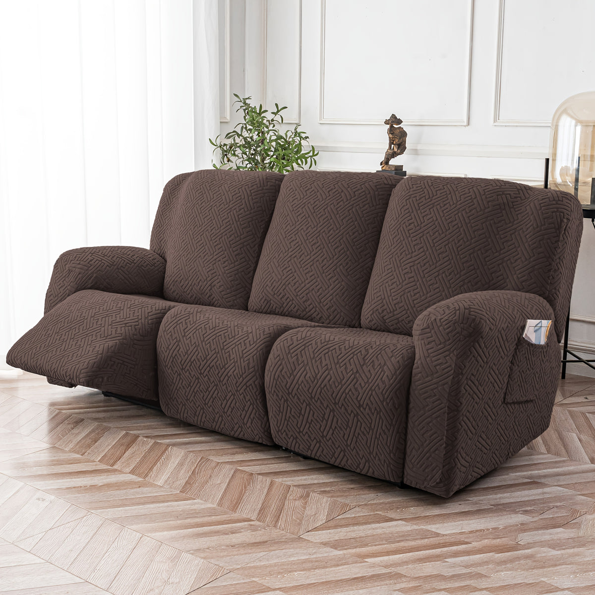 8-Piece Recliner Slipcover Set for 3-Seat Sofa – Flexible Soft Slide Sleeve Furniture Protector with Pocket, Stretch Couch Cover for Living Room, Office & Sofa Chair
