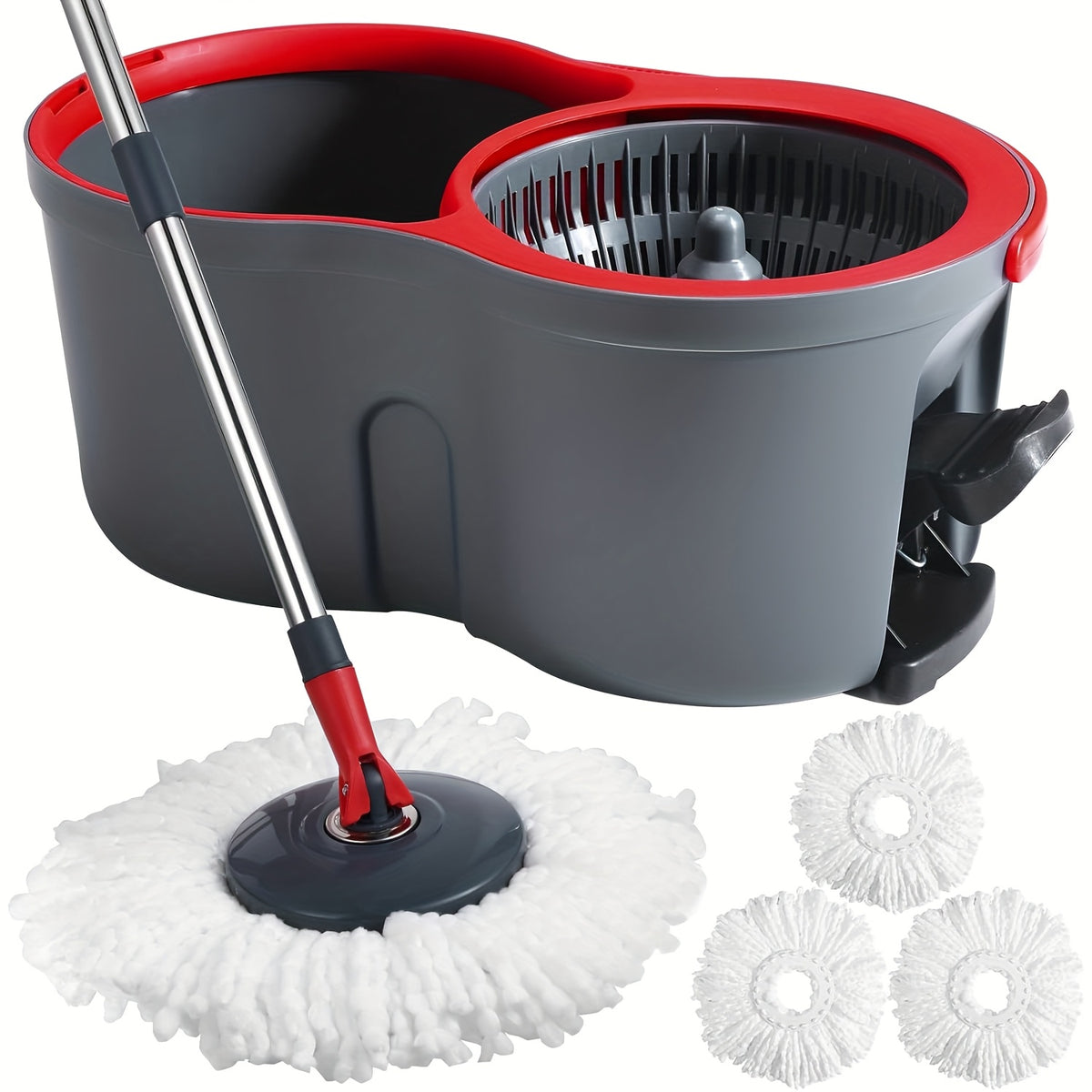 Foot Pedal 360° Rotating Spin Mop and Bucket Set with Twister – 4 Washable Microfiber Heads, Hands-Free Wringing, Wet & Dry Floor Cleaning for Home