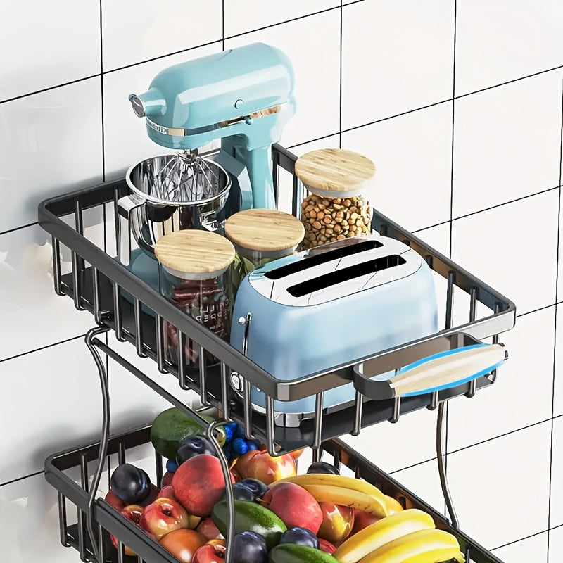 Fruit and Vegetable Basket Storage Cart with Wheels 4-Tier & 5-Tier Stackable Metal Rolling Produce Rack for Kitchen Pantry Bathroom Corner