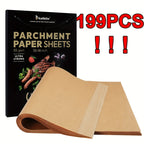Parchment Paper Baking Liners 199PCS Unbleached Precut 12x16 Inch Non-Stick – Heavy Duty Oven & Air Fryer Safe Brown Baking Sheets for Cookies, Bread, Cake, Pizza & Meat