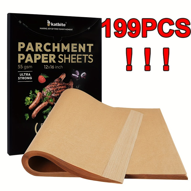 Parchment Paper Baking Liners 199PCS Unbleached Precut 12x16 Inch Non-Stick – Heavy Duty Oven & Air Fryer Safe Brown Baking Sheets for Cookies, Bread, Cake, Pizza & Meat