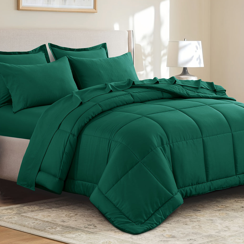 Bed in a Bag Queen 7 Piece Fluffy Comforter Set – Ultra-Soft Microfiber Bedding with Comforter, Fitted Sheet, Flat Sheet & 4 Pillowcases, Hypoallergenic Breathable All Season Bedding Gift for Her