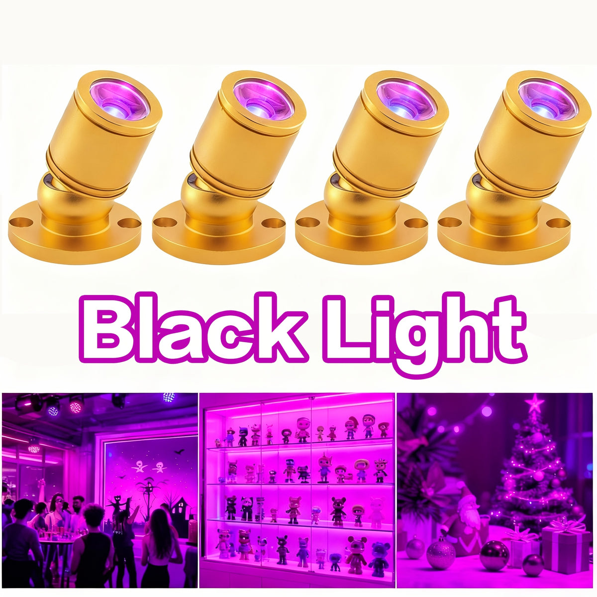USB UV Black Light LED Mini Spotlights – Connectable 1W UV-A Blacklight for Glow Party, Bedroom Decor, Posters, Halloween & Pet Urine Detection – 2, 4 or 6 Pack