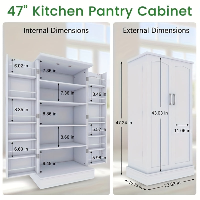 47 Inch Kitchen Pantry Storage Cabinet with Drawer – Multifunctional Buffet Cupboard Sideboard with Adjustable Shelves | Multiple Styles & Colors