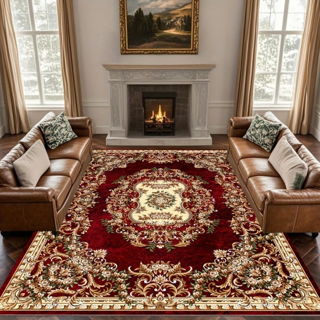 Luxury Holiday Floor Mat Non-Slip Machine Washable - Elegant Burgundy Gold Green Heavy-Duty Area Rug for Living Room Bedroom Hallway, Christmas Thanksgiving Festive Home Decor