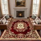 Luxury Holiday Floor Mat Non-Slip Machine Washable - Elegant Burgundy Gold Green Heavy-Duty Area Rug for Living Room Bedroom Hallway, Christmas Thanksgiving Festive Home Decor