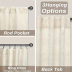 Linen Blackout Curtains 2 Panels – 100% Light Blocking Farmhouse Thermal Insulated Drapes, Rod Pocket Back Tab Ring Clips, Machine Washable, Living Room Bedroom, 9 Colors Multiple Sizes