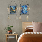 Wolf & Eagle Canvas Wall Art Set 2pc – Dream Catcher Style Framed Canvas Prints with Feather Accents for Living Room TV Wall Entryway Boho Decor