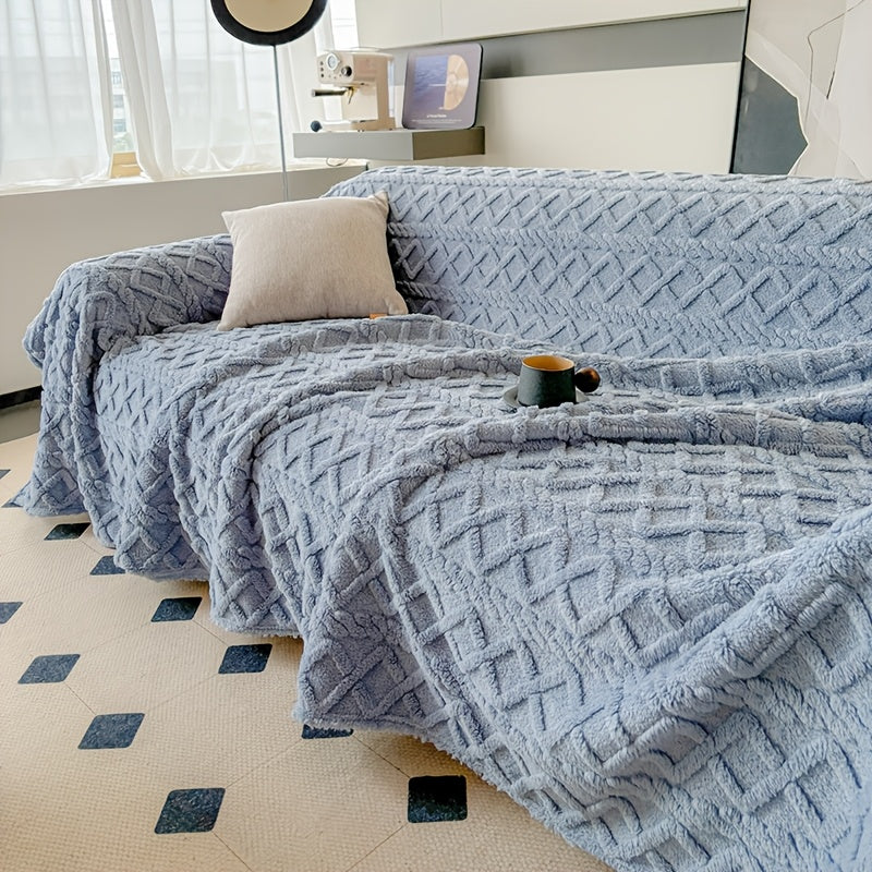 Jacquard Shu Velveteen Sofa Throw Cover 1pc Soft Plush Couch Slipcover Protector – Pet Friendly, Machine Washable, Fits Armchair to 4-Seater Sofa, Modern Home Decor Furniture Cover