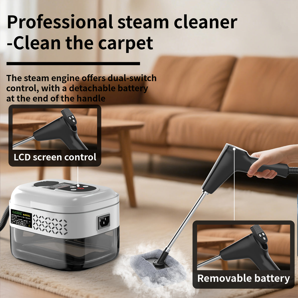 Handheld High-Pressure Steam Cleaner – High-Temperature, LCD Display, Multi-Speed Control | Carpet, Kitchen, Sofa & Tile Cleaning