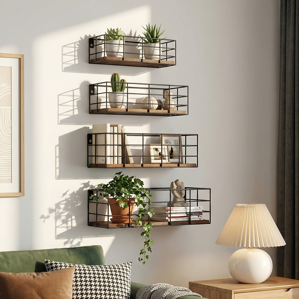 Floating Wall Shelves Set of 4/6 Pcs, Multi-Size Wall Mounted Storage Rack for Bathroom, Bedroom, Living Room, Kitchen, Wall Vanity Shelf, Home Storage Organizer & Decor Display, Room Decoration