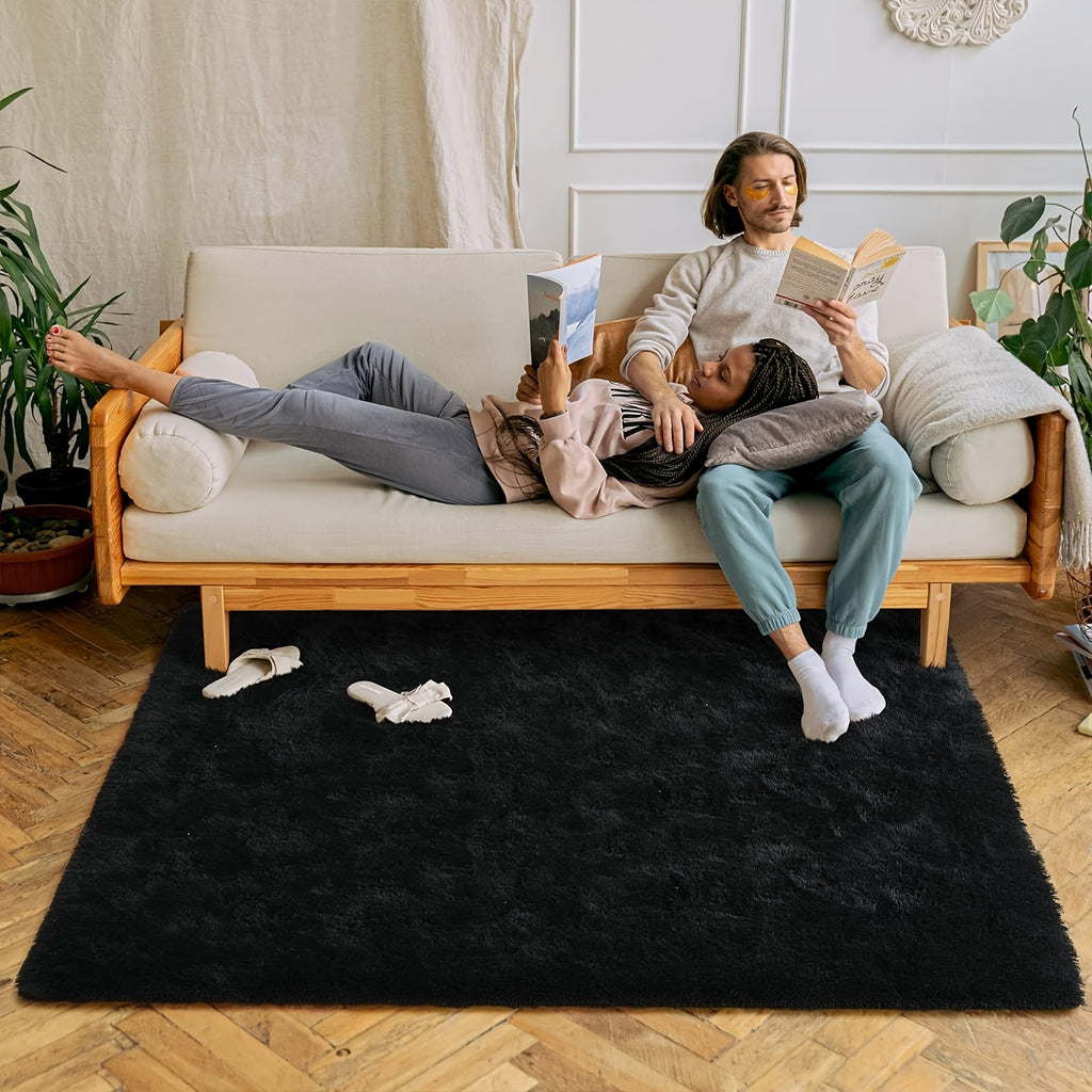 Memory Foam Area Rug Large Black Plush Thick Non-Slip Machine Washable – Soft Rectangular Mat for Bedroom & Living Room – Modern Minimalist Style, Multiple Sizes