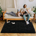 Memory Foam Area Rug Large Black Plush Thick Non-Slip Machine Washable – Soft Rectangular Mat for Bedroom & Living Room – Modern Minimalist Style, Multiple Sizes