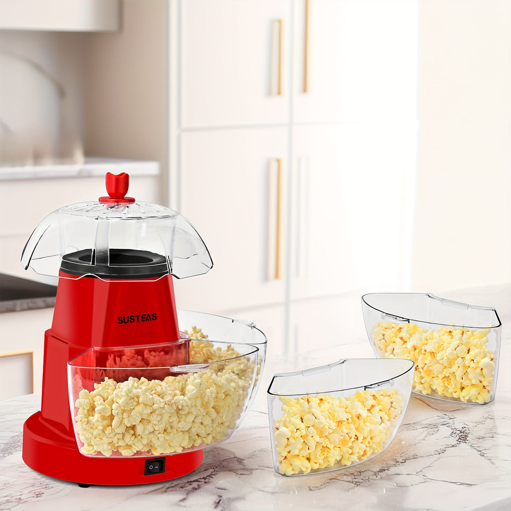 Hot Air Popcorn Maker 1200W Oil-Free Electric Popcorn Popper with 4 Serving Bowls, 95% Pop Rate, Ready in 3 Minutes, Overheating Protection – Healthy Snack Machine for Movie Nights & Parties