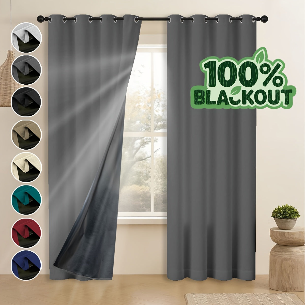 Grommet Blackout Curtains 2 Panels 100% Polyester for Bedroom, Living Room & Dining – Stainless Steel Rings, Black Backing, 8 Colors & 9 Sizes