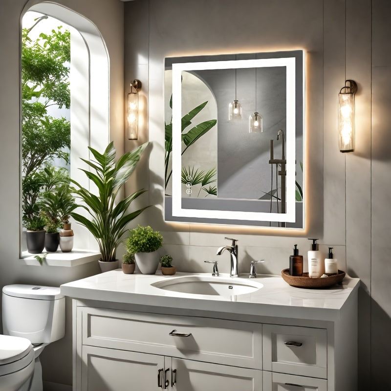 Anti-Fog LED Bathroom Mirror with Dual Light Source & 3-Color Modes | Wall Mount Vanity Mirror | 120V US Plug | 4 Sizes