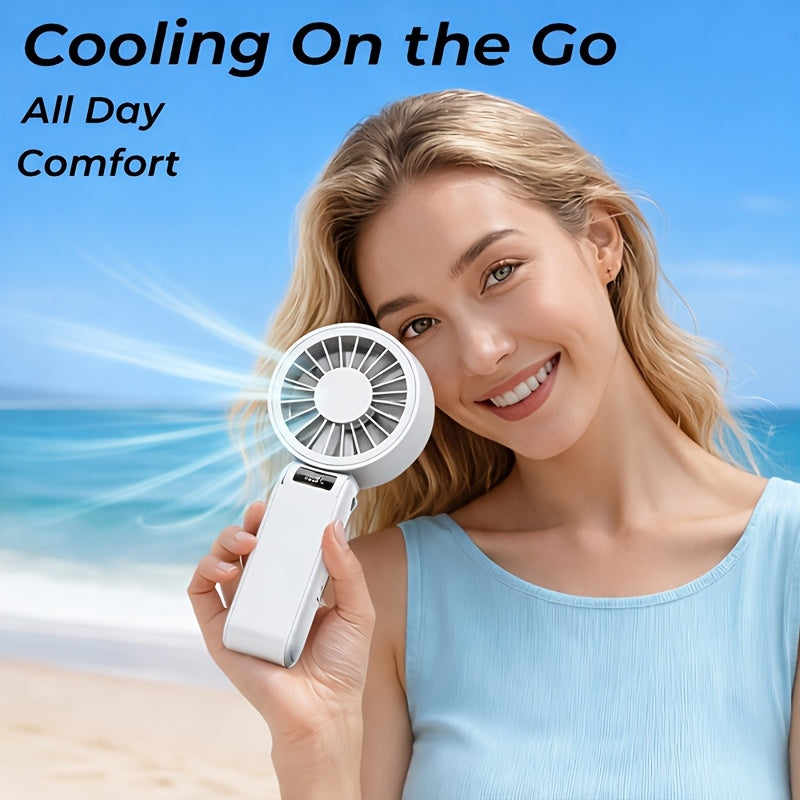 Portable Handheld Neck Fan USB-C Rechargeable 150-Speed Stepless Adjustable Foldable LED Display for Outdoor Travel Work Road Trips Hands-Free Wearable
