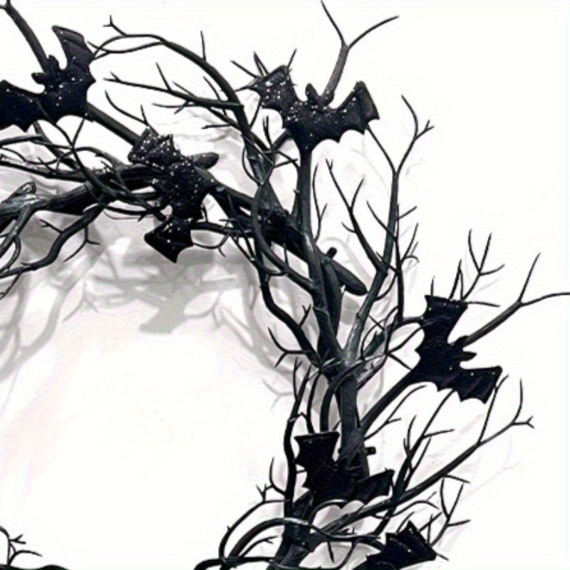 Halloween Wreath with Fake Raven – Spooky Black Hanging Wreath for Haunted House, Front Door & Fall Parties | Battery-Free Indoor & Outdoor Halloween Decoration for Day of the Dead & Thanksgiving