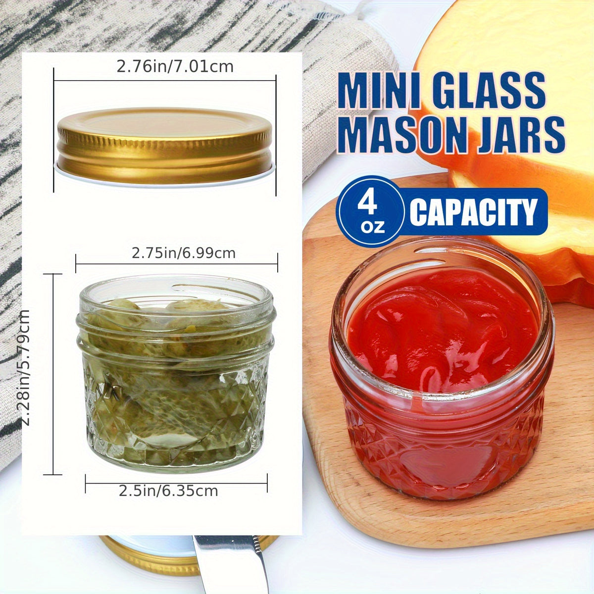 4oz Mason Jars with Lids – Silvery Canned Jelly Jars for Jam, Honey, Spice, Wedding Favors & Kitchen Storage (12/48 Pack)